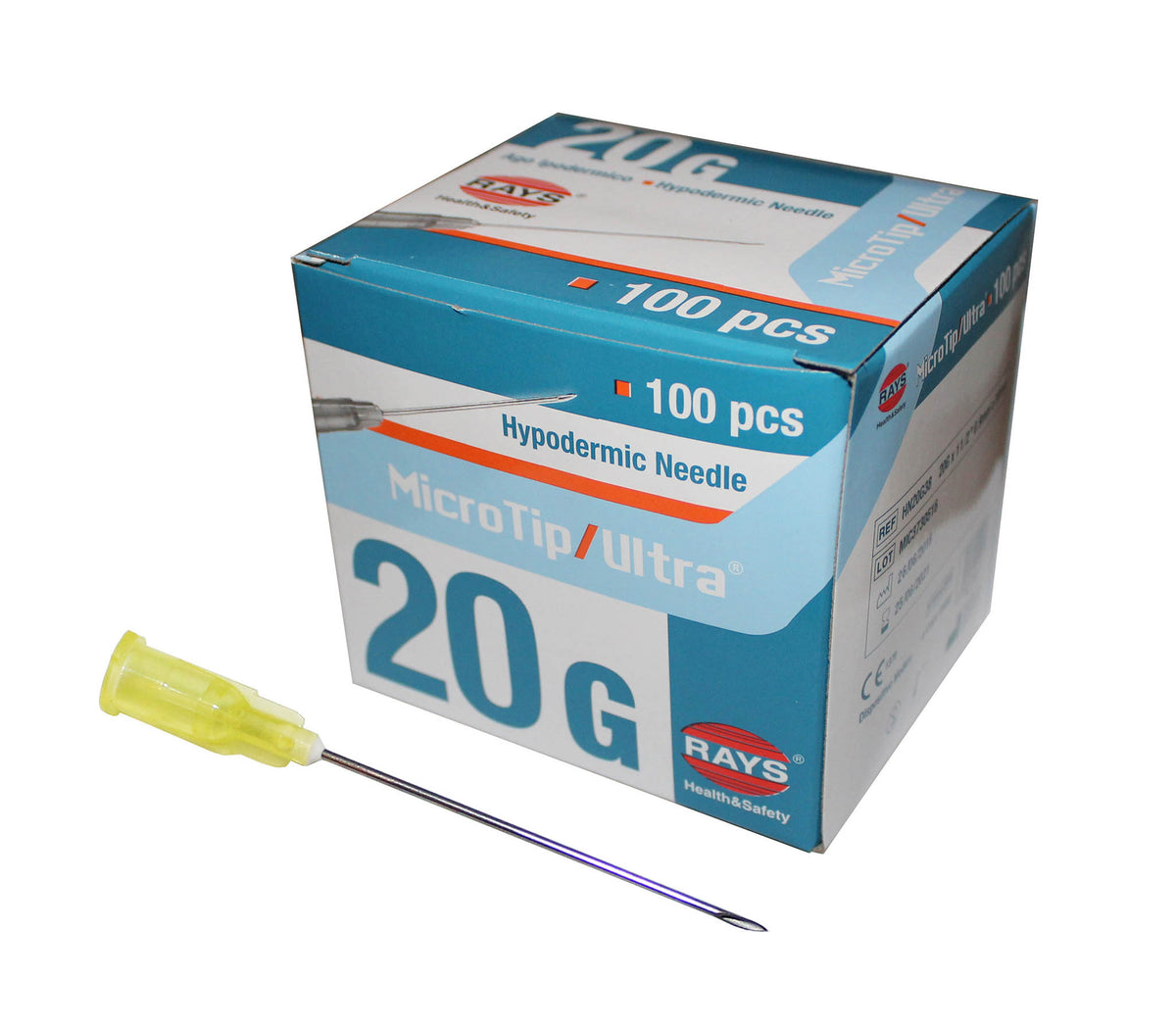 20G Hypodermic Needle (0.9mm x 38mm) Yellow Rays MicroTip/Ultra — RayMed