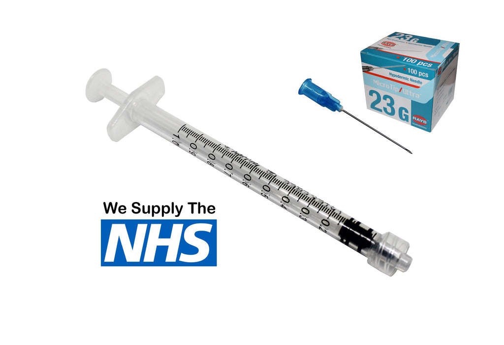 1ml Luer Lock Syringe With 23G Hypodermic Needle (Blue) Box of 100 — RayMed